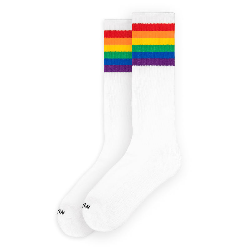 Rainbow Pride - Knee High Socks American Socks Striped Tube Socks Old School Retro Skater Apparel White Color